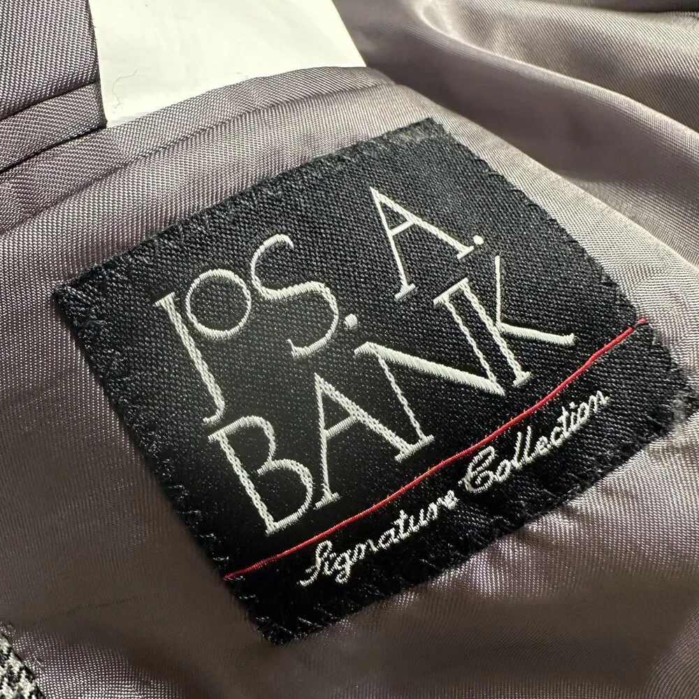 JOS A BANK Mens Blazer Sport Coat 48XL Two Button Jacket Houndstooth Gray Wool